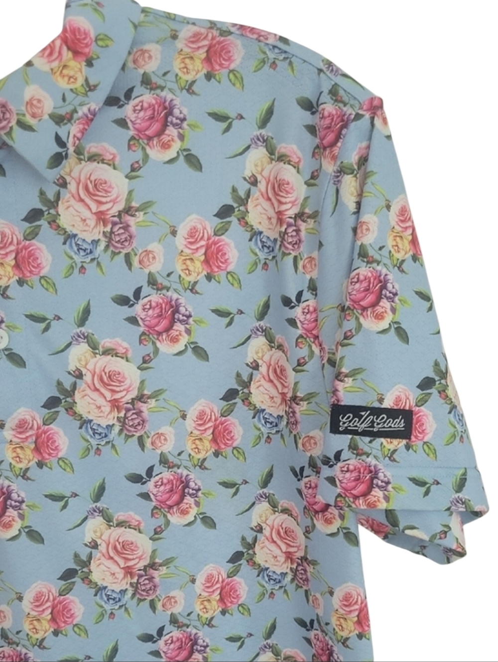 Golf Gods Australia Cool Tech Performance Polo Men's  Light Blue Roses Size L